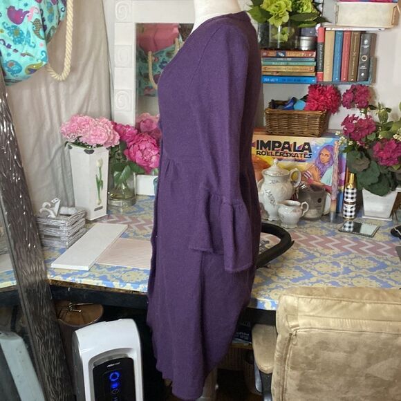 🌷 Lo Ri 🌷 Smoky Purple Button Up Flare Sleeve Cardigan Dress Vintage - Picture 4 of 7